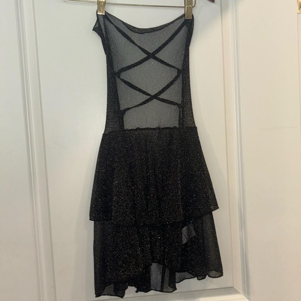 Sheer sparkly black strapless dress